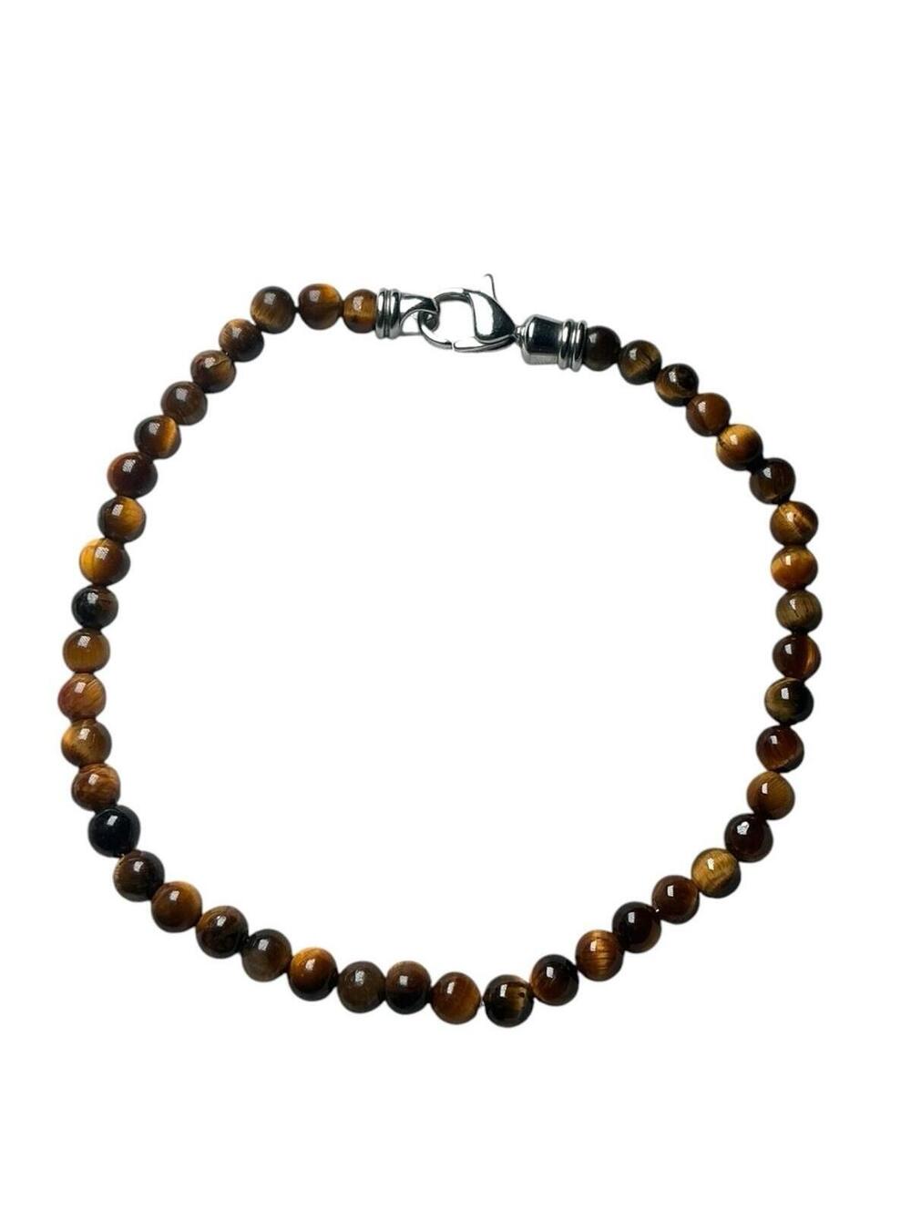 Vincero Spiritual Tiger’s Eye Bead Bracelet 4mm Stainless Steel Size S 7.5”